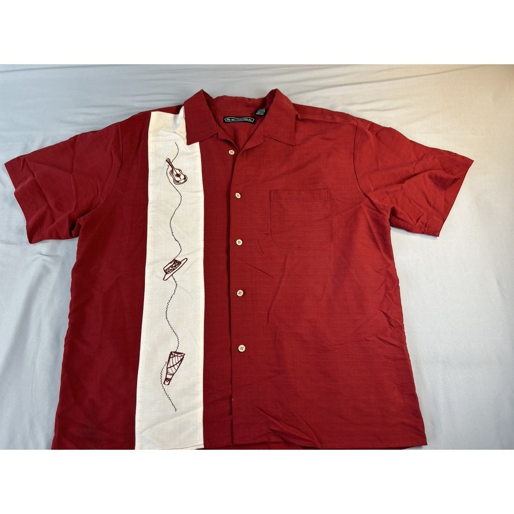 Havanera Shirt Co Mens XL‎ Cuban Camp Shirt Red Embroidered Latin Music